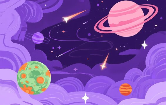 Seamless Easter vector pattern illustration featuring decorative eggs and flowers set against a purple night sky background with stars and holiday design elements for wallpaper