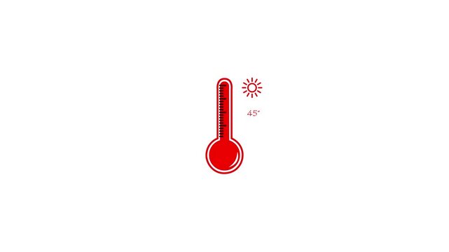 Animation of a thermometer going from a hot temperature . Transparent background, Video 4K