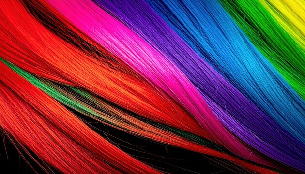 A captivating display of vibrant, flowing strands in a full spectrum of rainbow colors, creating a dynamic and visually stimulating abstract background and texture