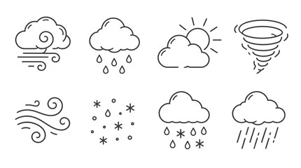 Fototapeta premium Weather Symbols with Cloud Rain Sun Wind Snow and Tornado for Forecast Information
