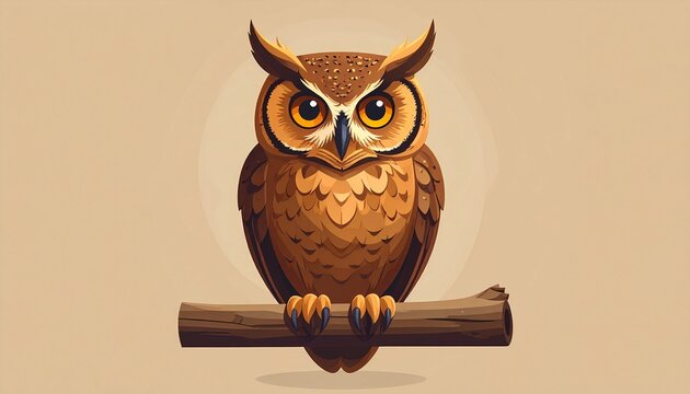 cartoon owl perched on branch with glasses wisdom education illustration