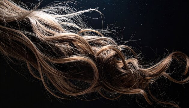 Close-up shot of flowing brown hair against a dark, contrasting background