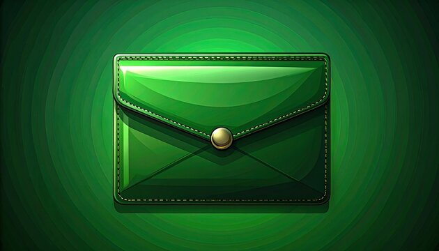 empty green leather wallet with gold button on neon gradient background