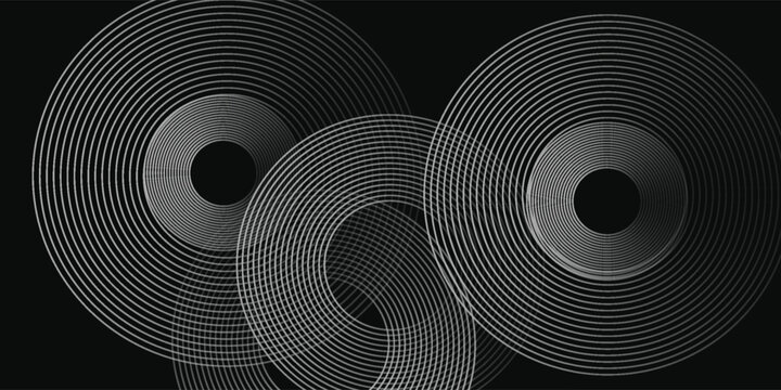 Abstract gold circle lines on dark background. Geometric stripe line art design. Modern luxury template. Suit for presentation, banner, cover, web, flyer, poster, brochure. Vector illustration