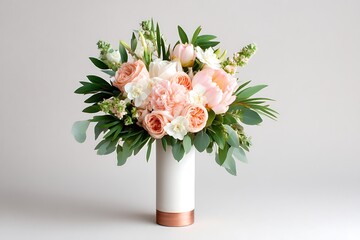 Obraz premium Elegant Floral Arrangement with Peonies, Roses and Greenery in Minimal Vase