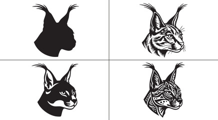 Caracal Head Profile and Wild Cat Face Pattern Silhouettes © ShamimReza