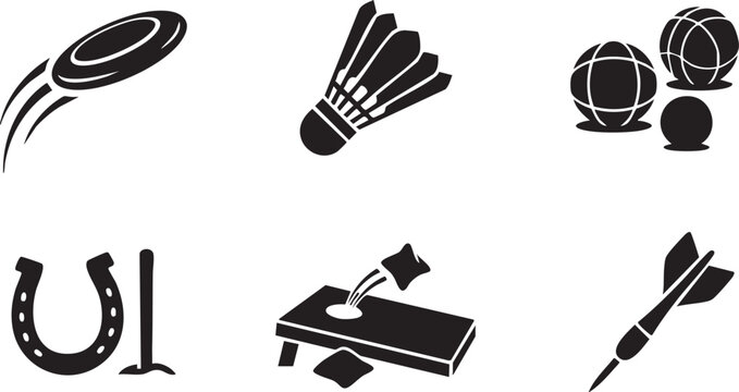 Frisbee Badminton and Lawn Games Vector Icon Silhouettes