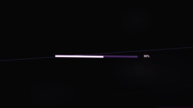 Modern digital loading bar animation filling up on dark screen with violet terminal progress interface