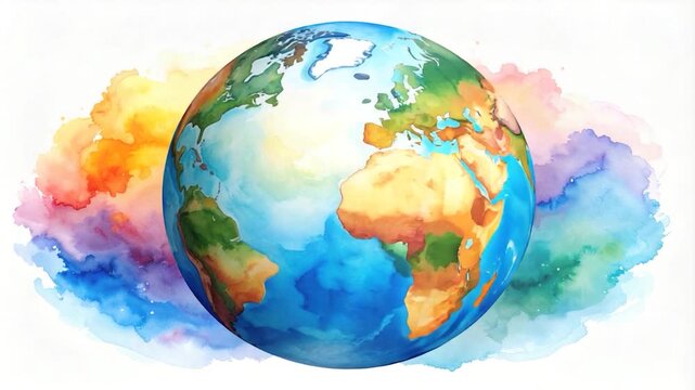 Watercolor Earth illustration with vibrant colors and artistic elements