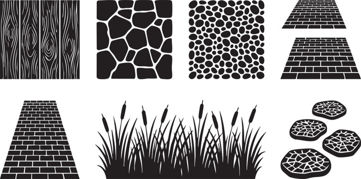 Landscape Architecture Materials and Paving Texture Vector Silhouettes