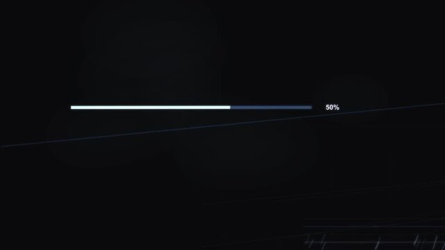 Futuristic technology progress bar filling up with percentage update on dark background movement