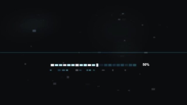 Modern arcade style loading screen progress bar animation with block segments filling up and percentage