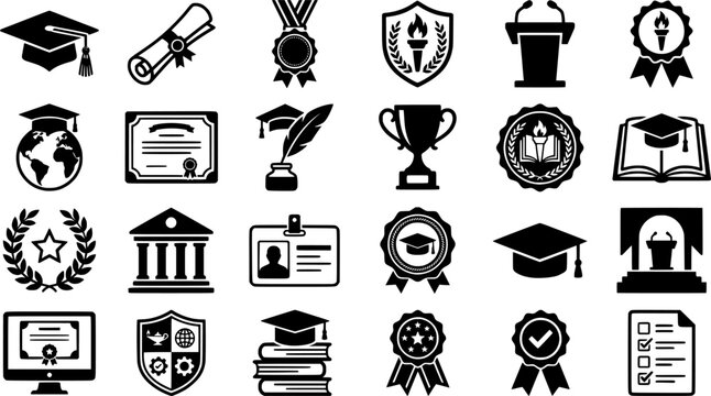 Academic success and learning concept icons for university publications and educational website applications
