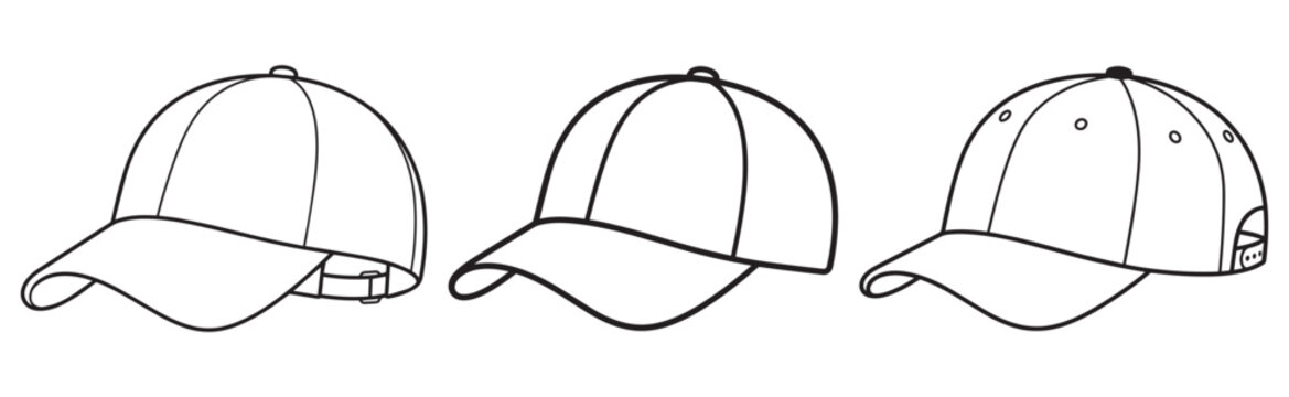 Baseball Cap Outline Vector Template Icon Set Collection