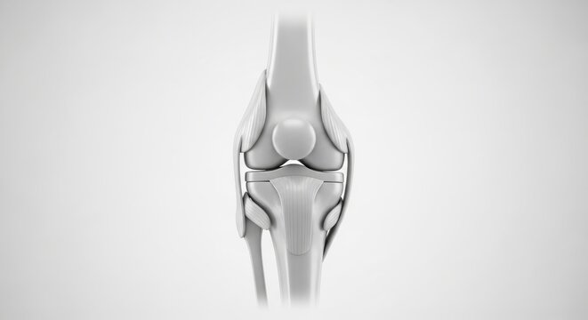 Anatomical illustration of a human knee joint showing bones and ligaments