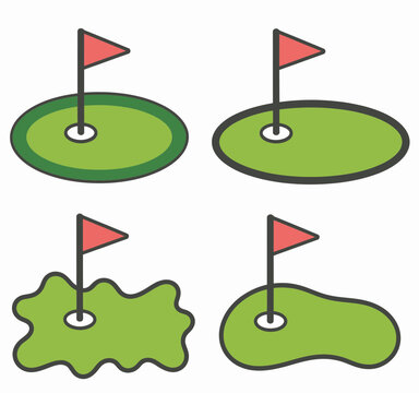 Mini Golf Hole Course Icon Set Vector Illustration