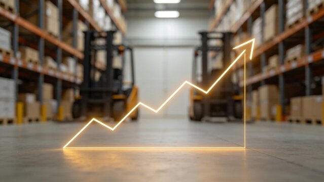 Warehouse with glowing growth chart