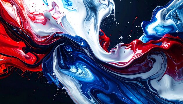 Abstract swirling red white and blue paint liquid art with dynamic color blend
