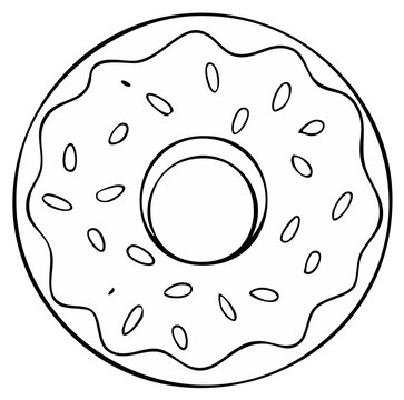 Simple outline drawing of a frosted donut with sprinkles in a top down view