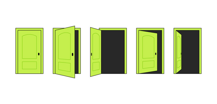 Vector Illustration Set of a Door Opening in Different Stages