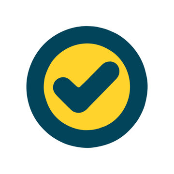 Abstract yellow check mark symbol within blue circle design element