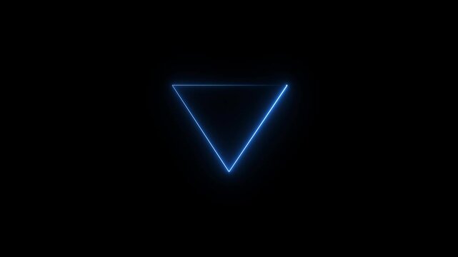 Glowing neon cyan color triangle icon animation on black background. Seamless loop