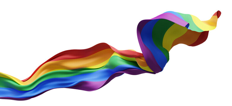 Pride rainbow flag fabric isolated on transparent background for LGBTQ celebration with copy space 3D render