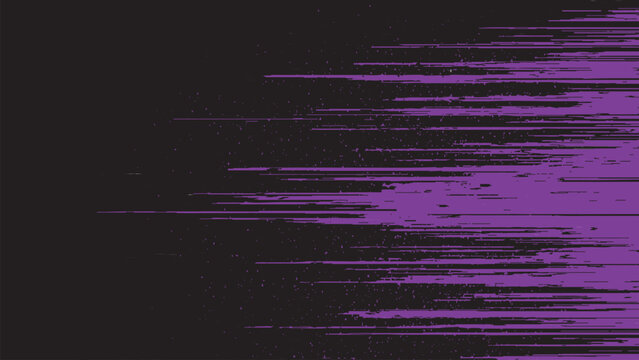 Purple glitch art design with horizontal lines and dots on black background