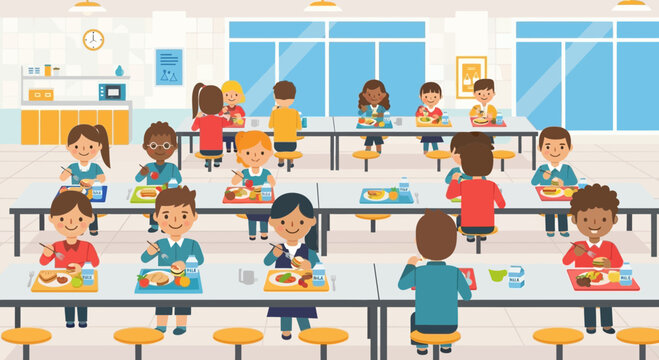 kids eating lunch in school cafeteria