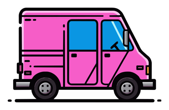 Neon delivery step van cyberpunk truck vector. Generative AI