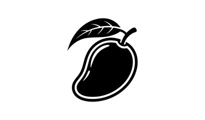 Black and white mango fruit vector icon with leaf in minimal flat outline style isolated on white background © MD