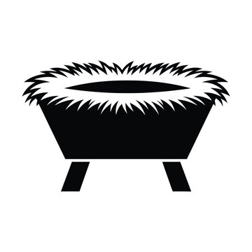 Baby jesus empty manger silhouette for nativity scene christmas religious celebration religious symbol of holy birth.
