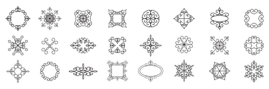 Collection of decorative vintage elements and ornamental borders for design.