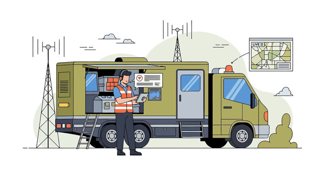 Mobile Command Center Truck with Technician and Communication Antennas