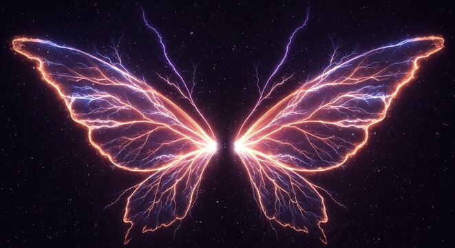Asas de borboleta el&eacute;tricas brilhantes em fundo escuro para conceitos de fantasia