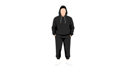 Person wearing black hoodie and sweatpants standing upright Vector © MST SUETI