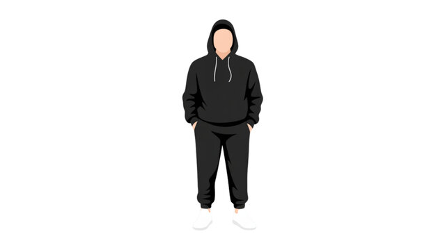Person wearing black hoodie and sweatpants standing upright Vector
