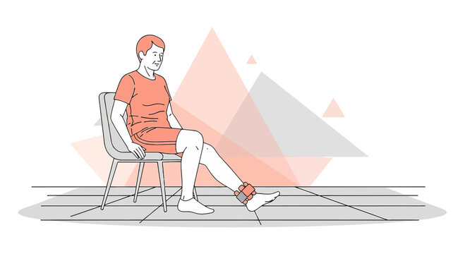 Man Doing Leg Exercise with Ankle Weights While Sitting on Chair for Rehabilitation