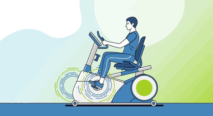 Naklejka premium Man exercising on a recumbent stationary bike for fitness and health