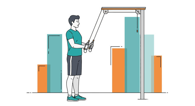 Man doing triceps pushdown exercise with cable machine, fitness and strength training