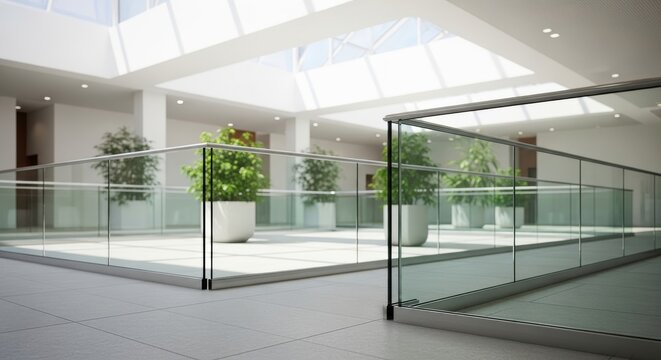 Modern Glass Railing System with Polished Edges in an Architectural Interior