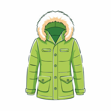 Green Parka Jacket with Fur Hood Illustration