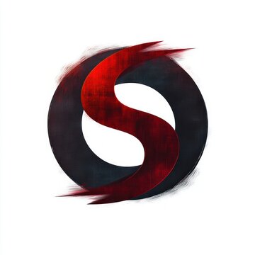 dynamic red and black s-shaped brushstroke circle emblem with distressed texture and energetic motion on white background