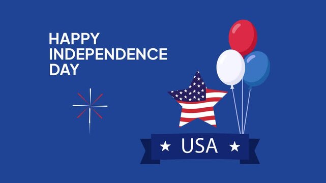 Video animation motion graphic of USA Independence Day balloons and star decoration 2D flat cartoon stock footage 4K high quality