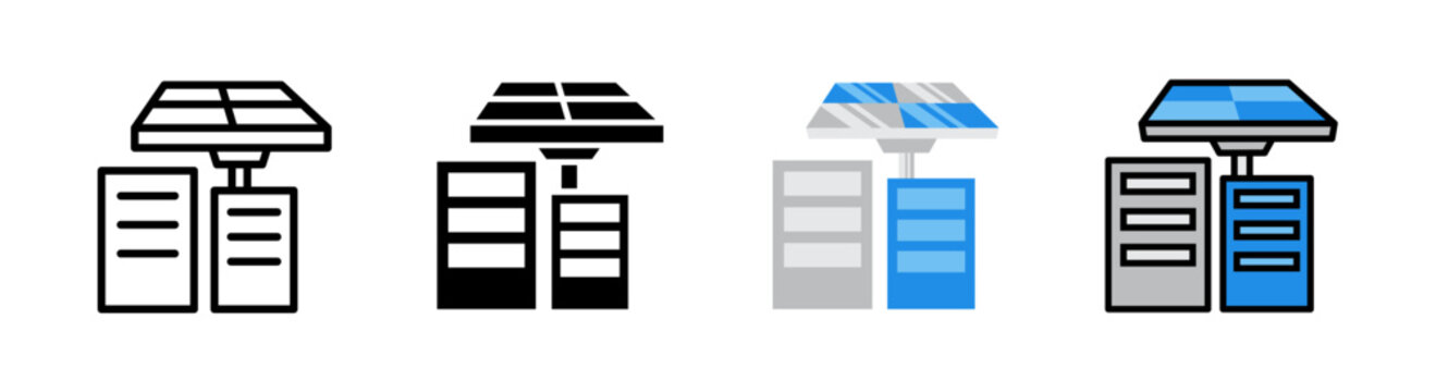 Eco Data Center Solar Powered Server Icon in Outline Editable Stroke Flat Glyph and Color