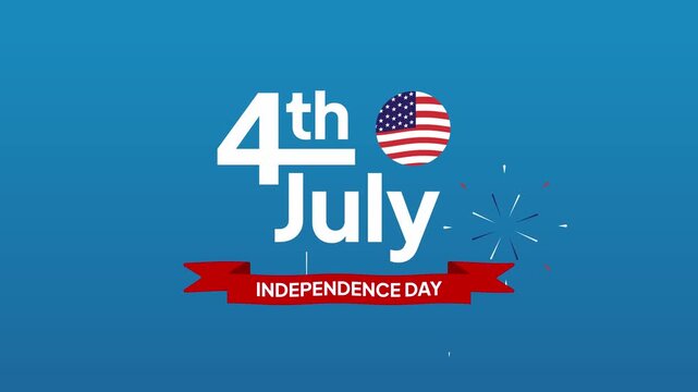 Video animation motion graphic of fourth of July typography with USA badge ribbon 2D flat cartoon stock footage 4K high quality