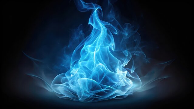 Soft glowing blue flame on a dark background with subtle wisps of smoke , texture, soft glow