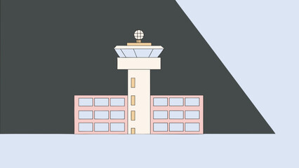 Airport control tower stands tall against a simplified dark sky. © sajida
