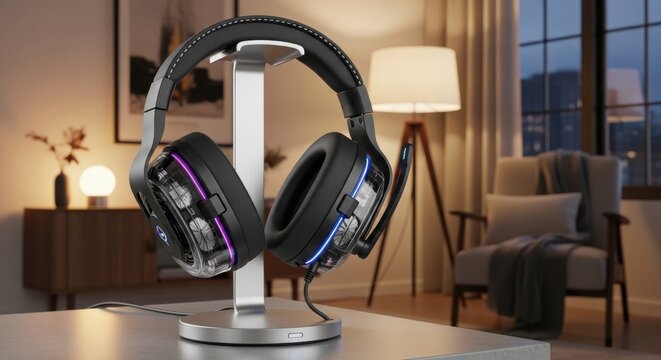 Premium Gaming Headset with Crystal Clear Audio Displayed on a Stand
