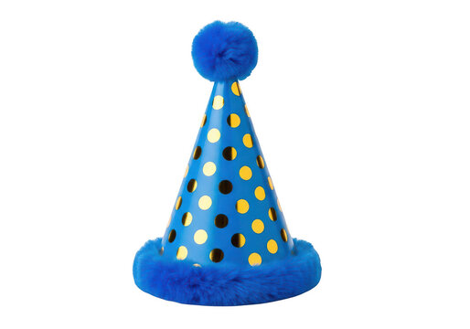 Colorful party hat with polka dots and a pom pom on top isolated on transparent background png